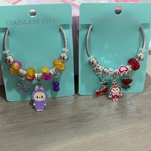 Stainless Steel Charm Bracelets with Colorful Beads bundle